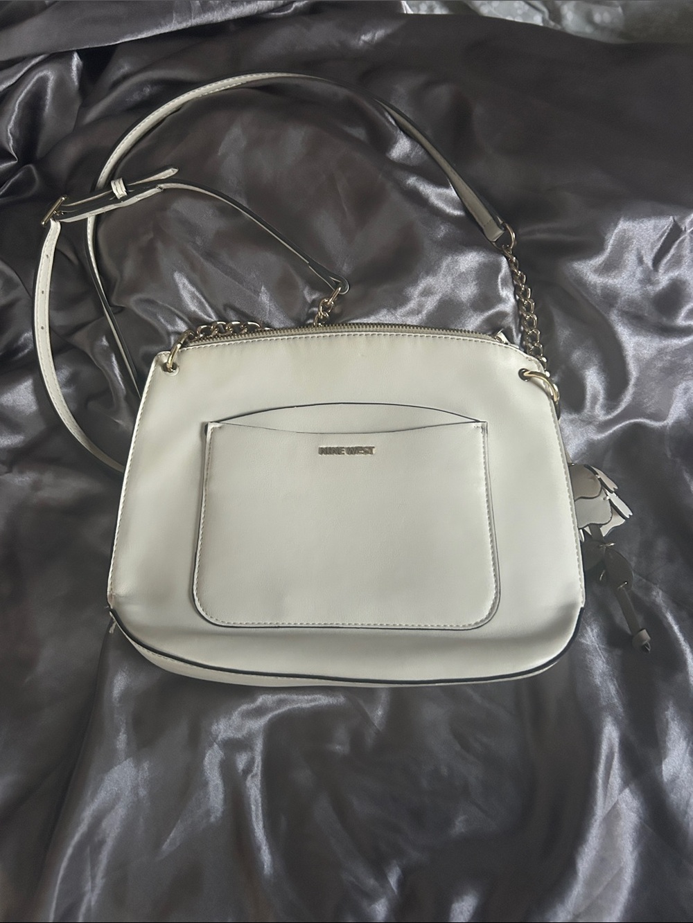 Nine West White Crossbody Bag with Chain Accent